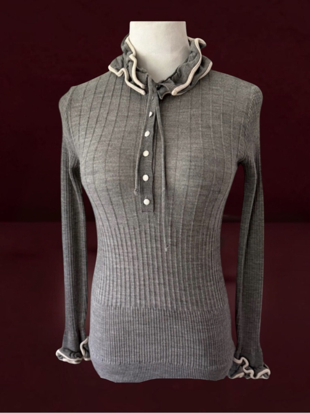 Anne Fontaine Paris Lara Ruffle Button Front Sweater Size EU 40